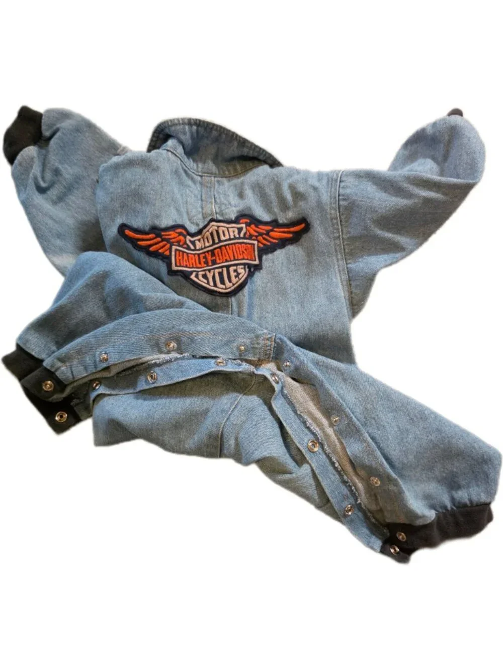 Vtg Harley Davidson Baby Denim Coveralls Jumpsuit